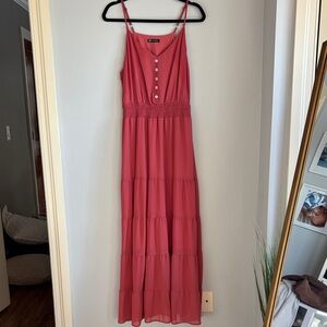 Chic Coral Maxi Dress with Button Accents